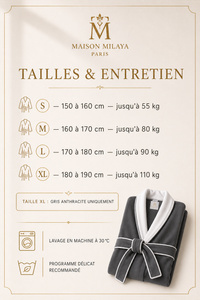 Guide des tailles et entretien du Peignoir Palace Maison Milaya