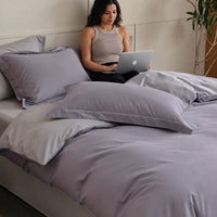 Completo letto in cotone a fibra lunga — grigio mirtillo e grigio argento, versione più spessa