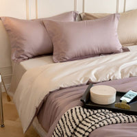 Completo letto in cotone a fibra lunga — colore rosa nebbia