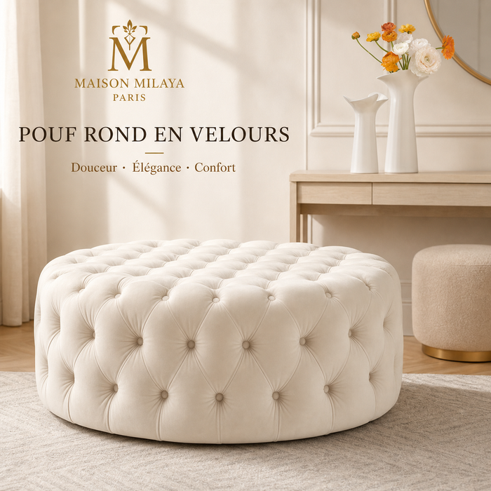 Pouf rond en velours Maison Milaya – vue principale