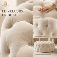 Pouf en velours capitonné – détail de la matière