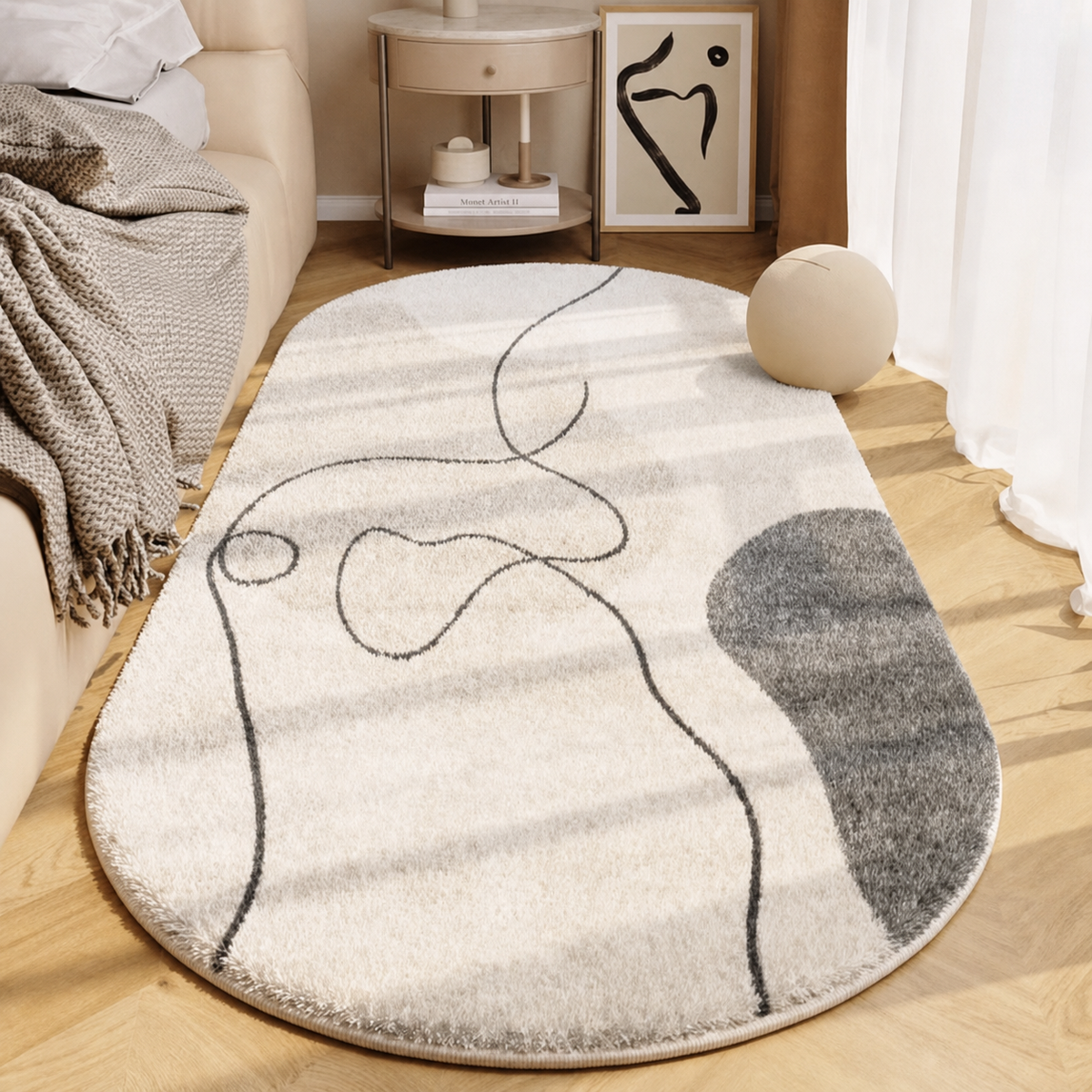 Tappeto per camera da letto Morandi — Linea grigia — Ovale