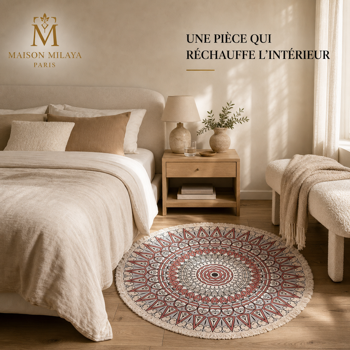 Tapis rond Maison Milaya – mise en scène dans un salon