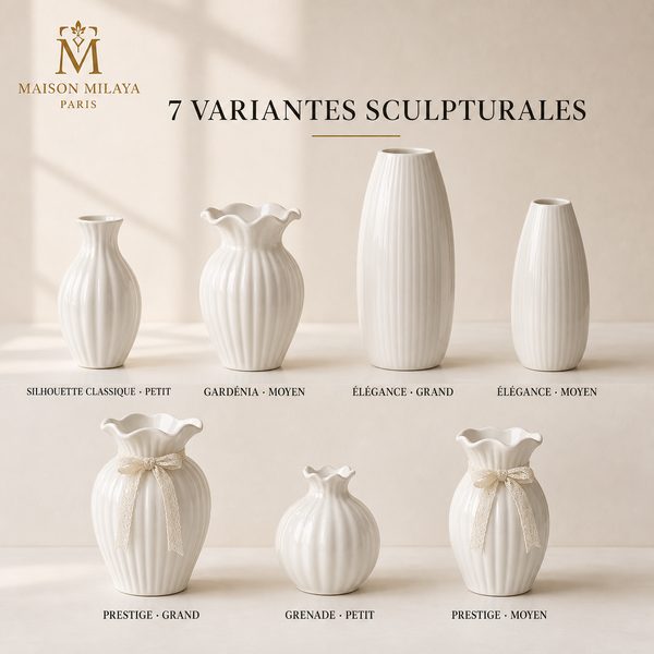 Collection de vases blancs sculpturaux – sept variantes