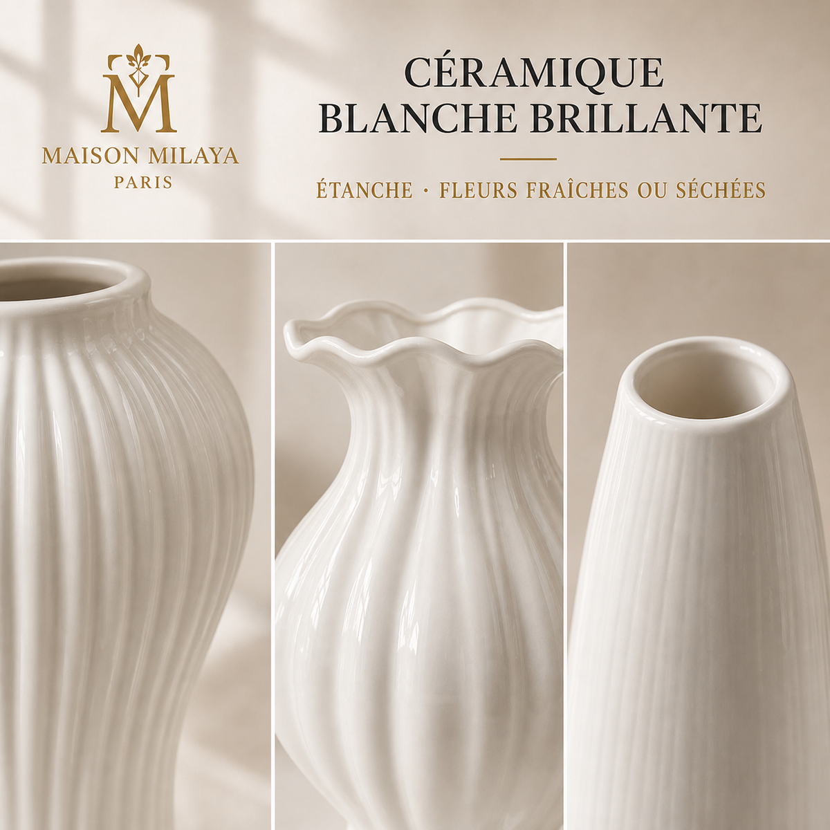 Vase blanc sculptural – détail de la céramique