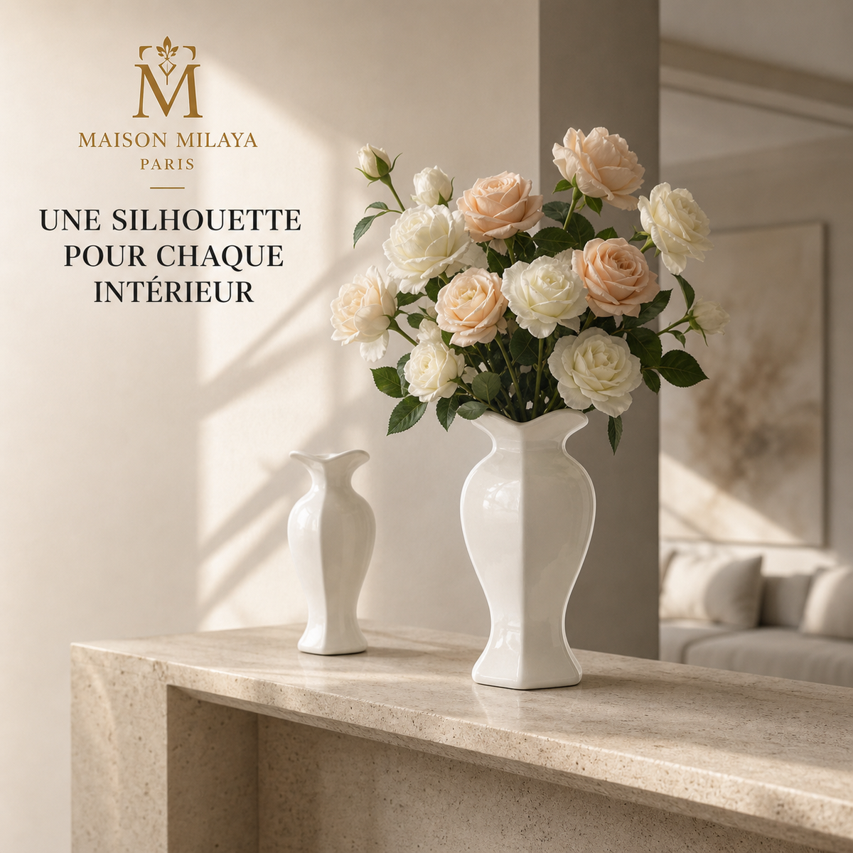 Vase blanc sculptural – décoration intérieure élégante