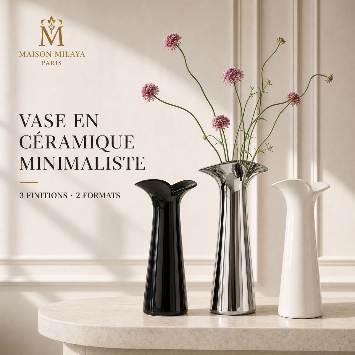 Vase en céramique minimaliste Maison Milaya Paris – vue principale