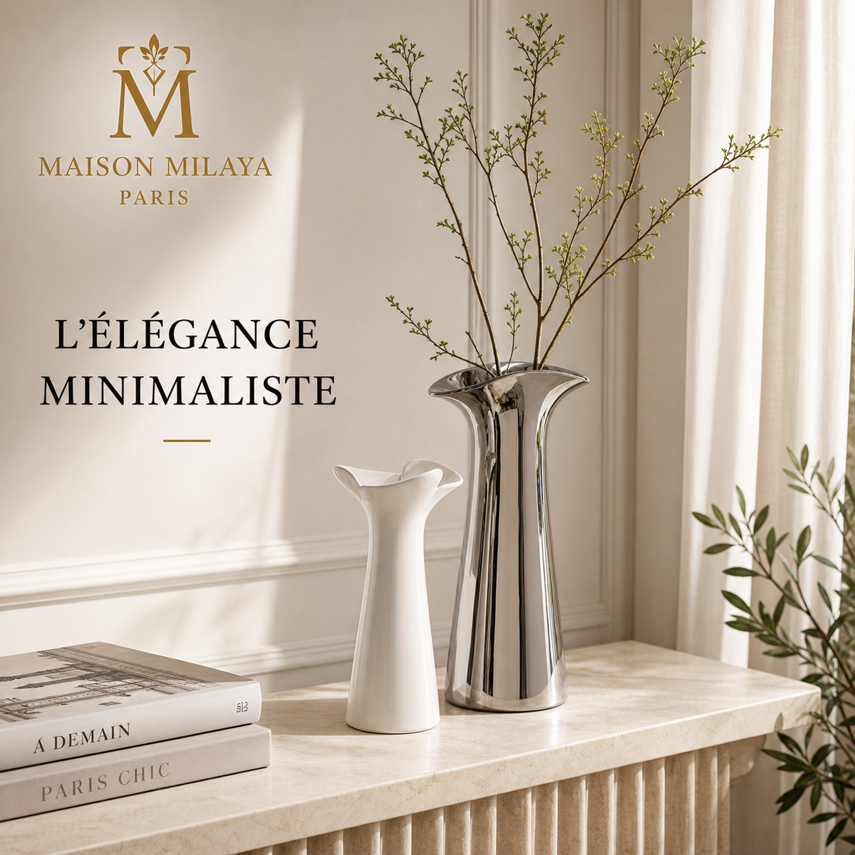 Vase en céramique minimaliste Maison Milaya – mise en scène intérieure