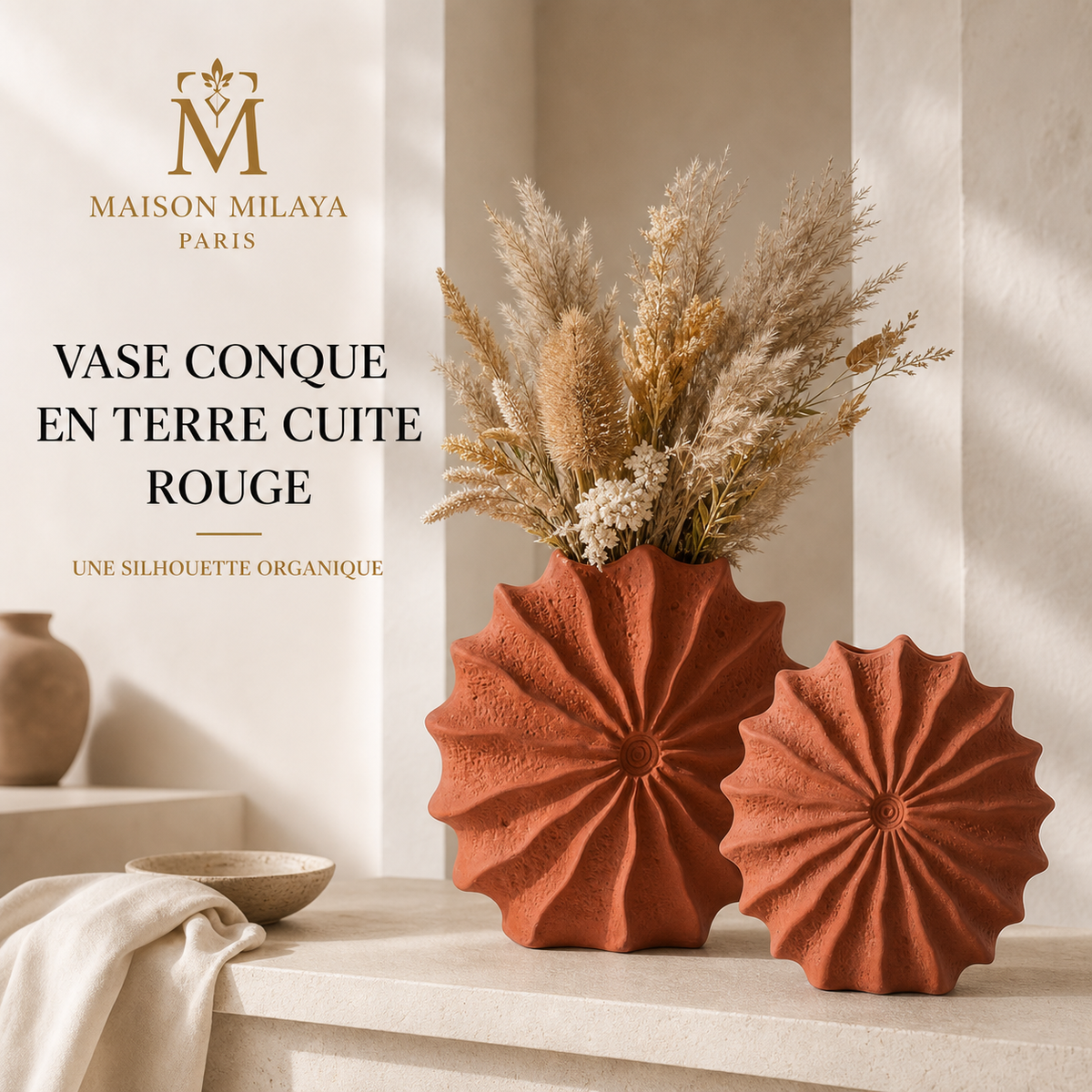 Vase conque en terre cuite rouge Maison Milaya – vue principale