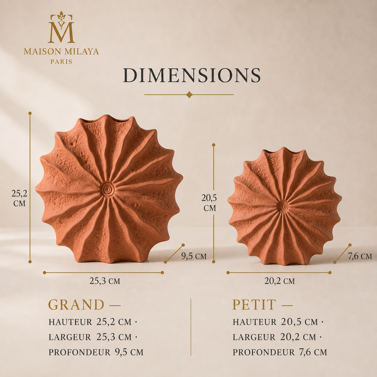 Vase conque en terre cuite rouge – dimensions