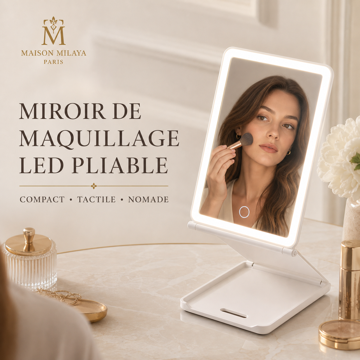 Miroir de Maquillage LED Pliable – visuel 1 – Maison Milaya Paris