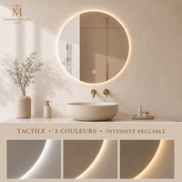 Miroir rond LED tactile trois couleurs et intensité réglable