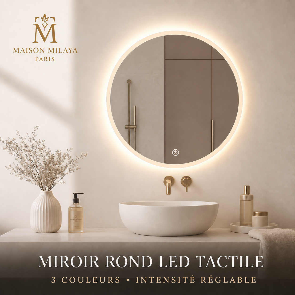 Miroir rond LED tactile 3 couleurs Maison Milaya Paris