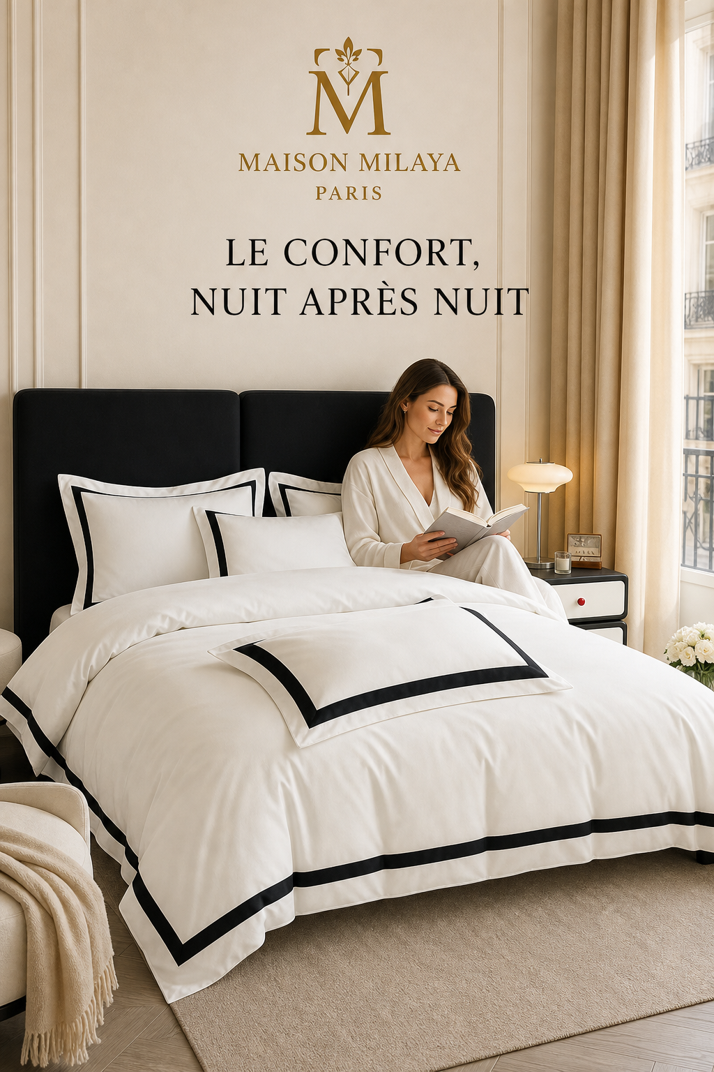 Parure de lit en coton lavé Maison Milaya Paris – ambiance chambre