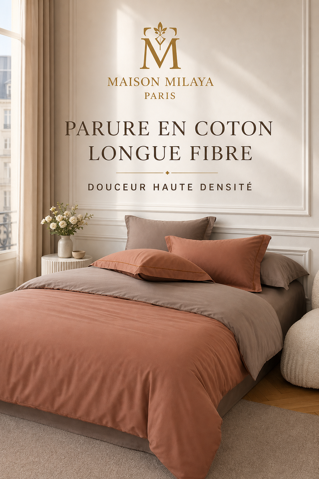 Parure de lit en coton longue fibre Maison Milaya Paris – vue principale