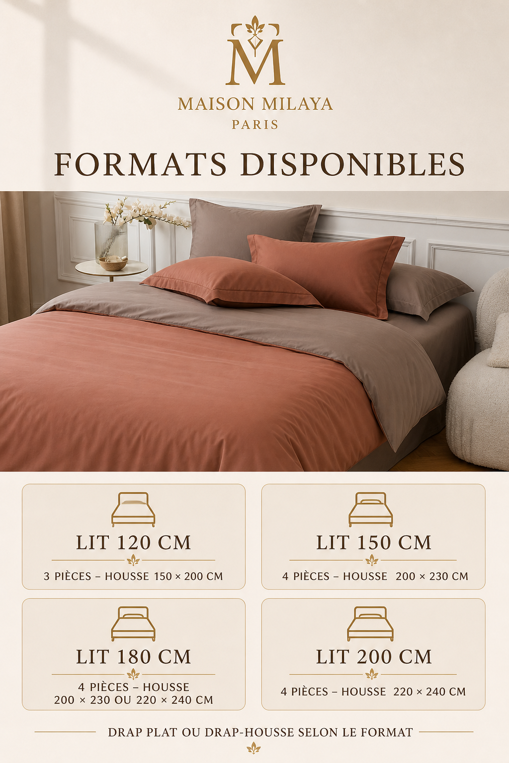 Parure de lit en coton longue fibre Maison Milaya Paris – formats disponibles