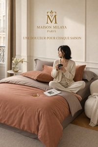 Parure de lit en coton longue fibre Maison Milaya Paris – ambiance chambre