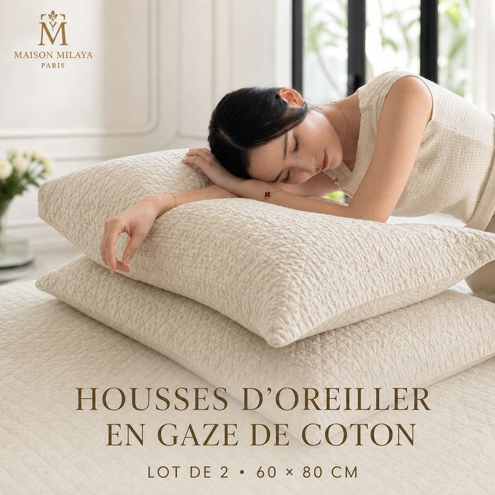 Housses d’Oreiller en Gaze de Coton – Lot de 2 – visuel 1 – Maison Milaya Paris