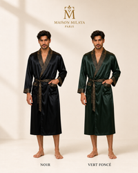 Robe d’Intérieur Homme Satin Prestige en coloris Noir et Vert foncé