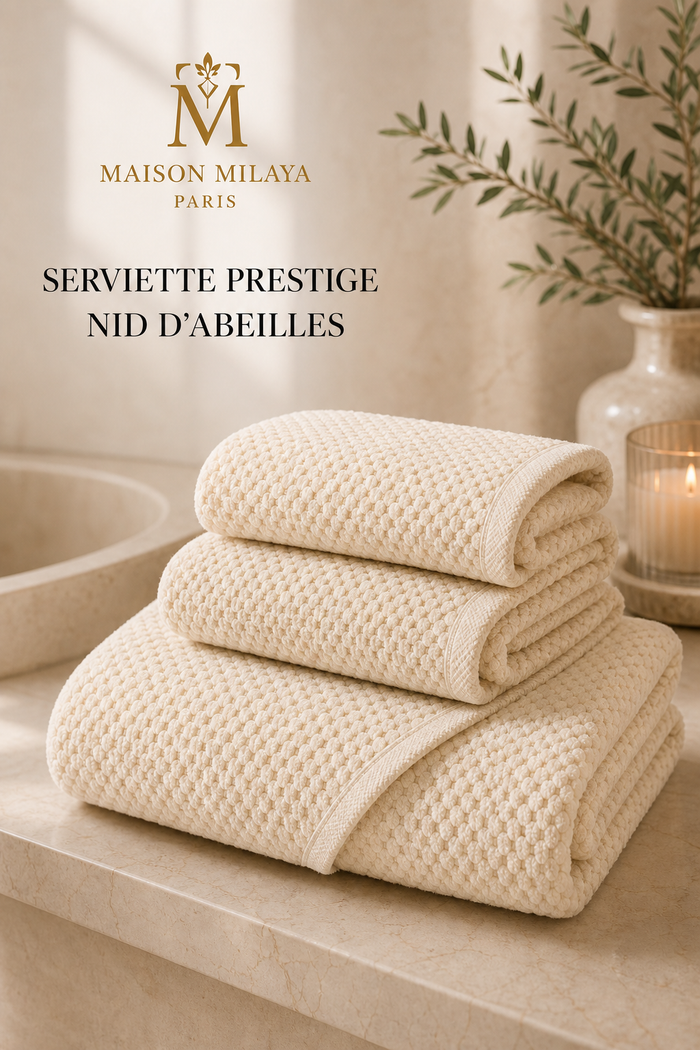 Serviette Prestige Nid d’Abeilles ivoire – Maison Milaya Paris