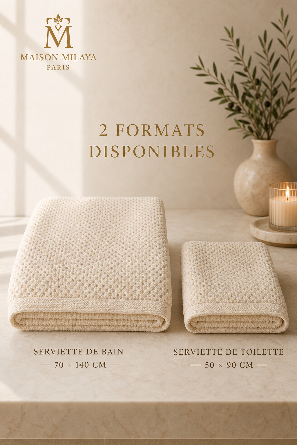Serviette de bain et serviette de toilette nid d’abeille