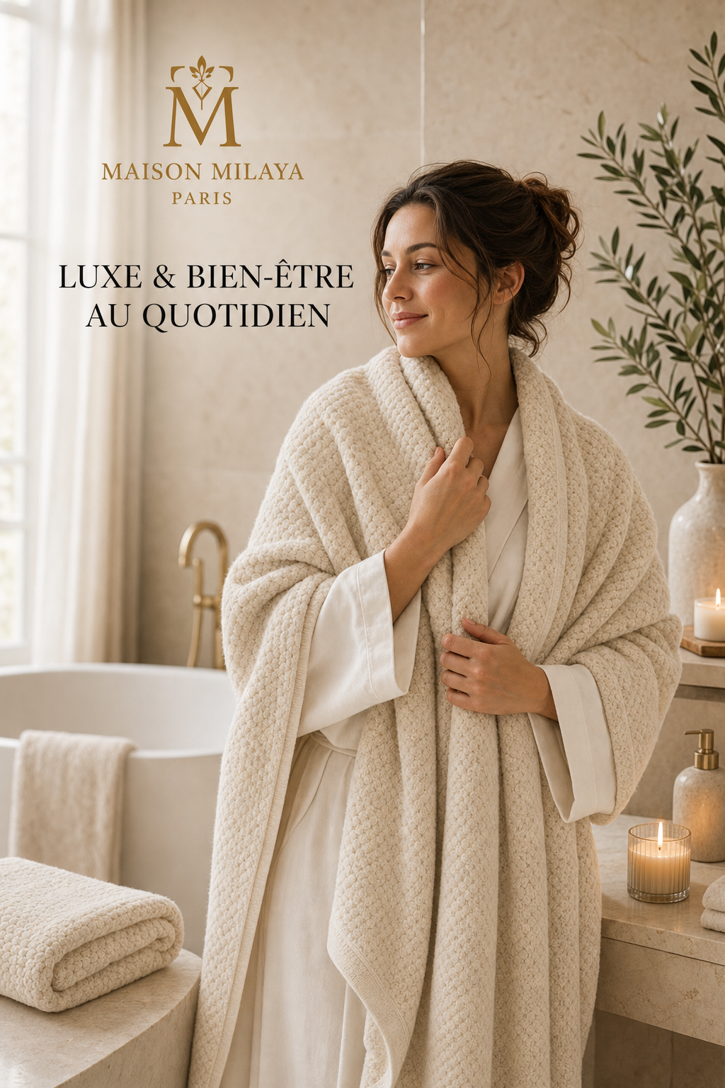 Serviette Prestige Nid d’Abeilles dans une salle de bain élégante
