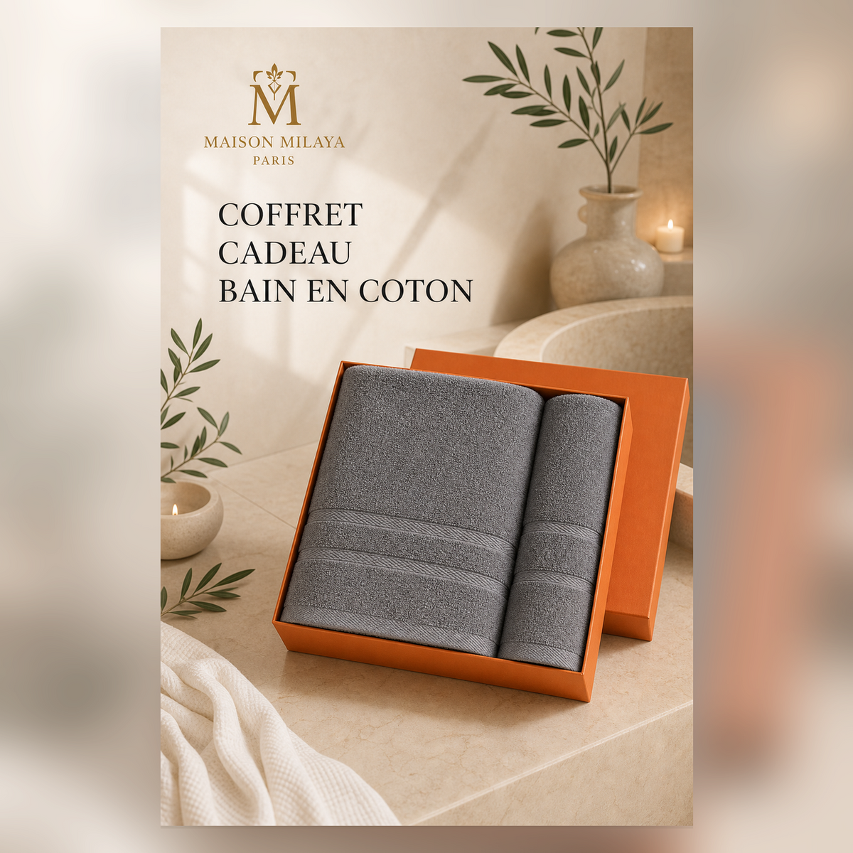Estuche de regalo de baño de algodón con toalla de baño y toalla de manos – Maison Milaya